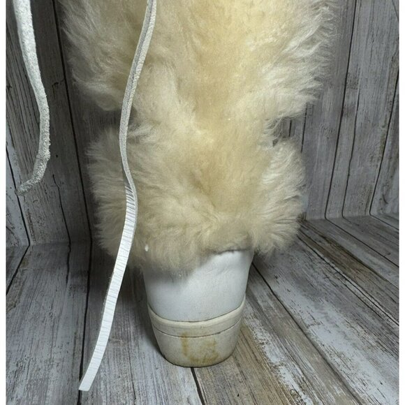 Vintage Pfister White Off Faux Fur Knee Boots size 6.5 - Picture 11 of 16